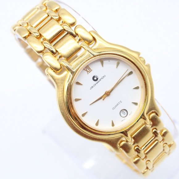 J.B Champion Watch Mens Gold Tone Stainless Steel Classic White Dial Swiss Movt - Picture 4 of 8